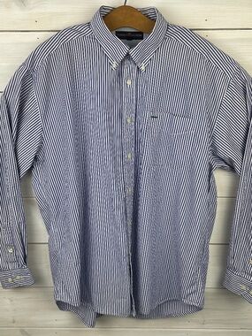 Vintage 2002 Tommy Hilfiger Golf Blue Striped Long Sleeve Mens Shirt